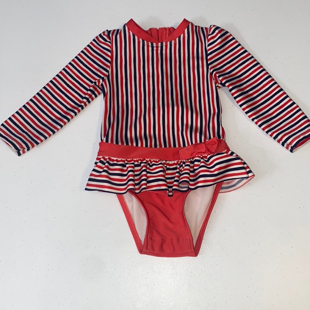 Cat & Jack Baby Girl Long Sleeve Stripes One Piece Swimsuit Size 18 Months